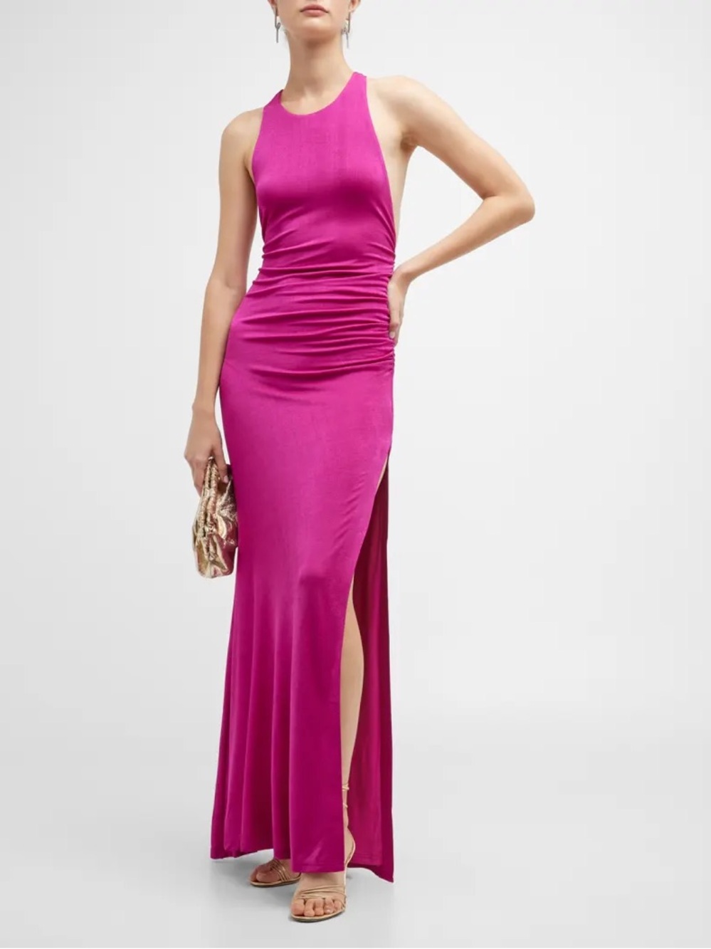 Misha Pink Anastia High-Neck Sleeveless Jersey Gown